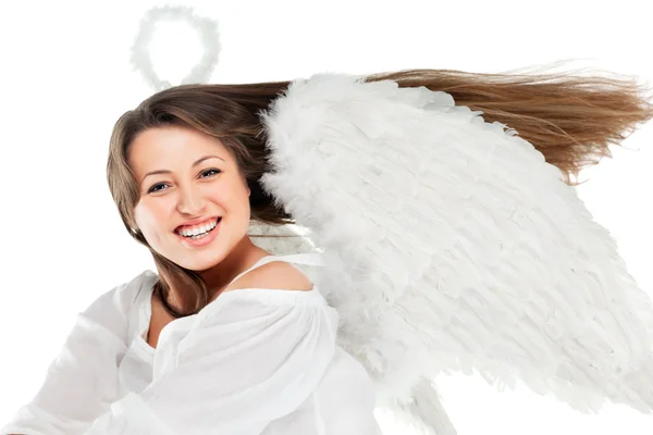 Beyaz arka plan güzel sarışın melek — Stok fotoğraf