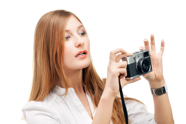 Schöne Mädchen mit der Kamera — Stockfoto