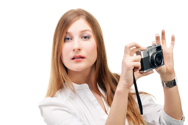 Schöne Mädchen mit der Kamera — Stockfoto