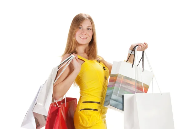 Nakupovat. krásná dívka s taškou — Stock fotografie