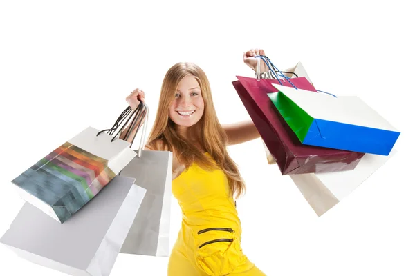 Nakupovat. krásná dívka s taškou — Stock fotografie