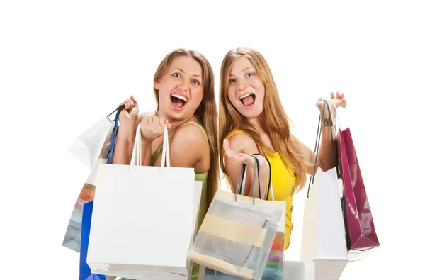 Nakupovat. dvě krásná dívka s taškou — Stock fotografie