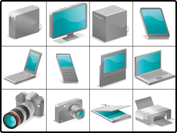 Computador e dispositivos para estrutura icond (SILVER ) —  Vetores de Stock