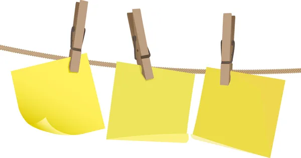 Gelbe Postit-Note auf einem Stift an der Schnur — Stockvektor