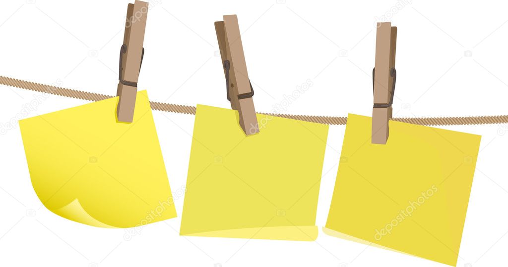 Yellow postit note on a peg on string