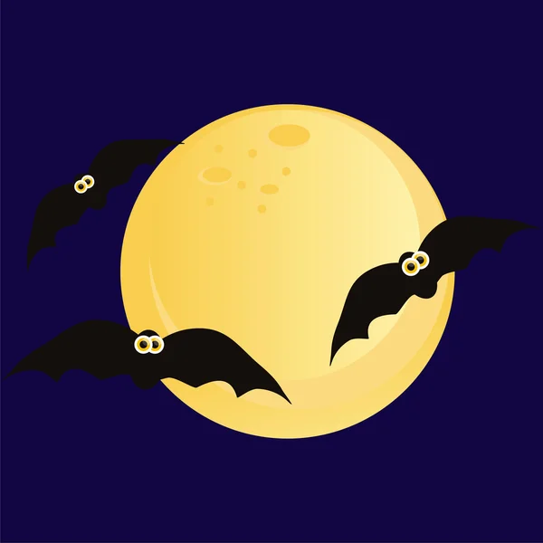 Murciélagos sobre luna — Vector de stock