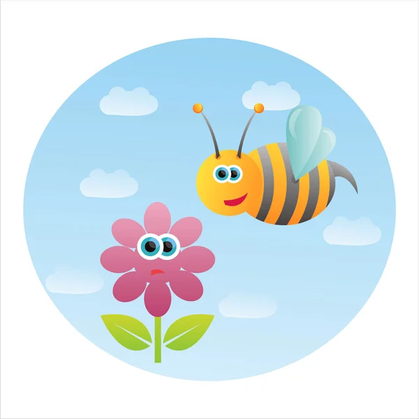 Bee met bloem — Stockvector