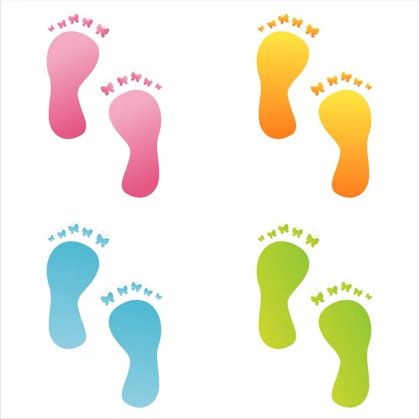 Colorido pés borboleta passos — Vetor de Stock