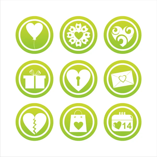 Set Green Valentine Day Signs — Stock Vector