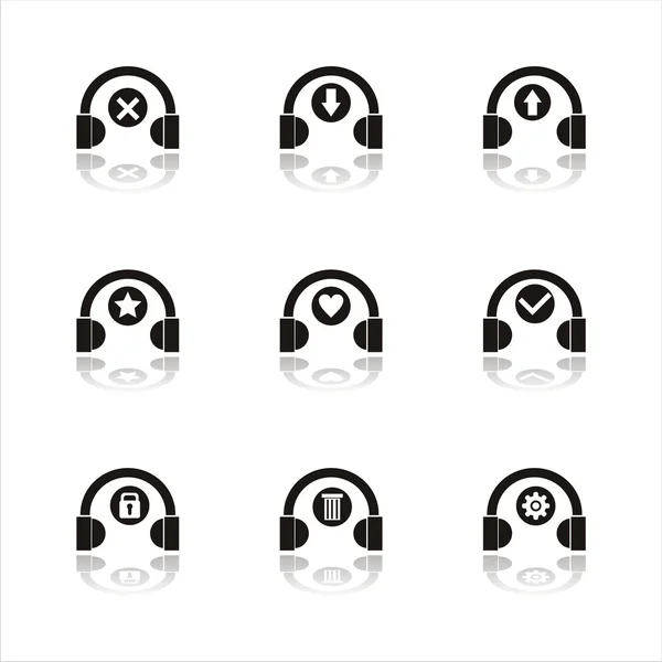 Set Iconos Auriculares Negros — Vector de stock