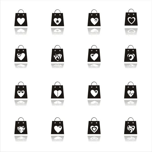 Valentine shopping bags icons — Stock Vector