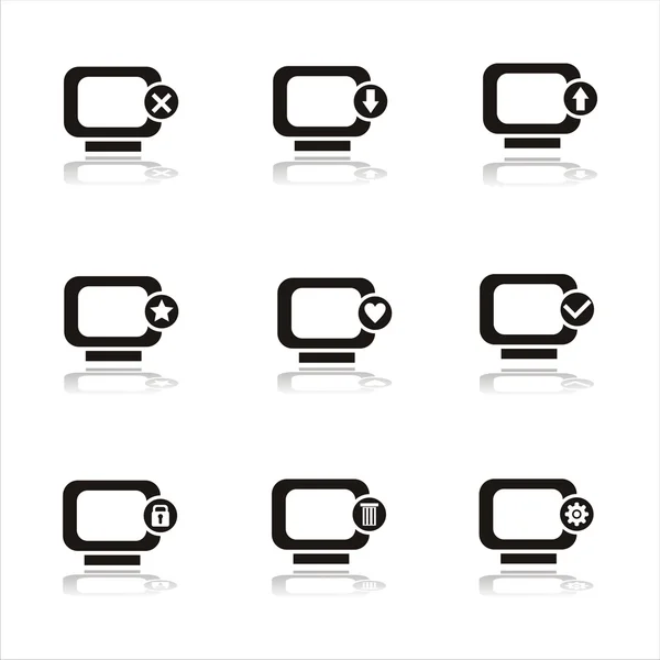 Iconos de monitor negro — Vector de stock