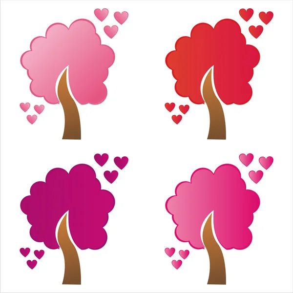 Set Valentine Day Trees — Stock Vector