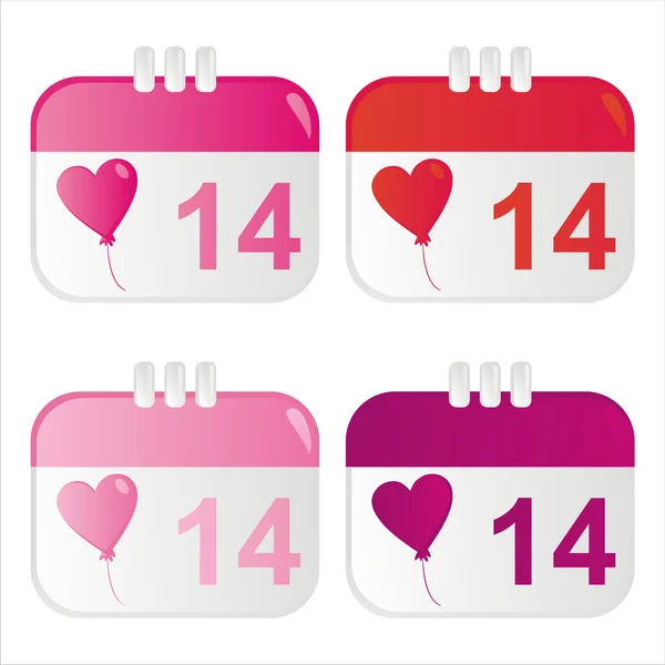バレンタインデーのカレンダー アイコンのセット — ストックベクタ