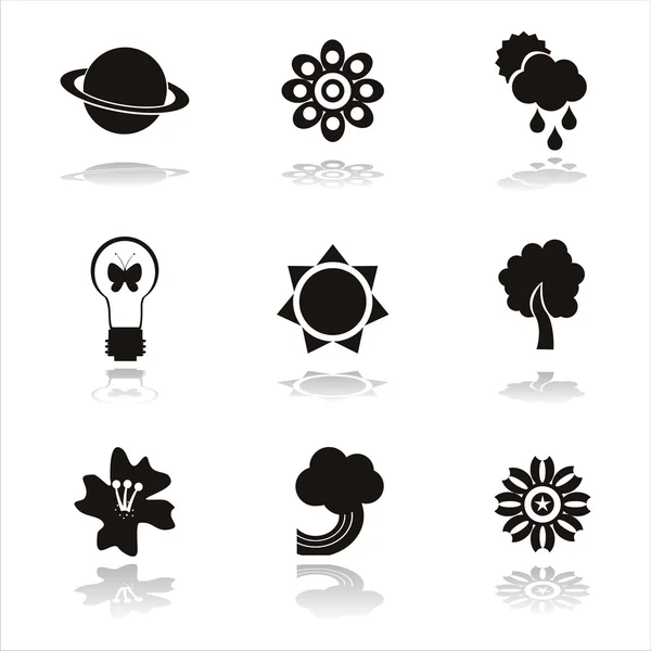 Set Black Nature Icons — Stock Vector