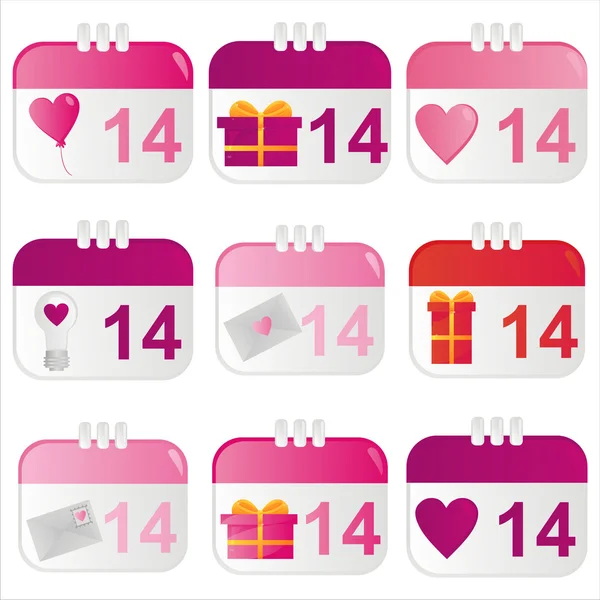 Iconos del calendario del día de San Valentín — Vector de stock