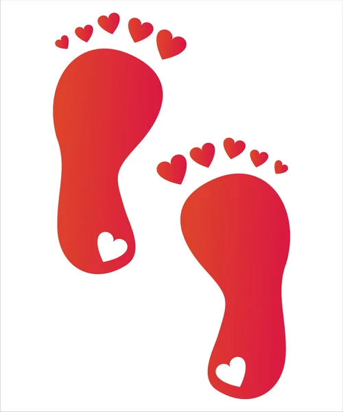 Les pas de pied avec les cœurs — Image vectorielle