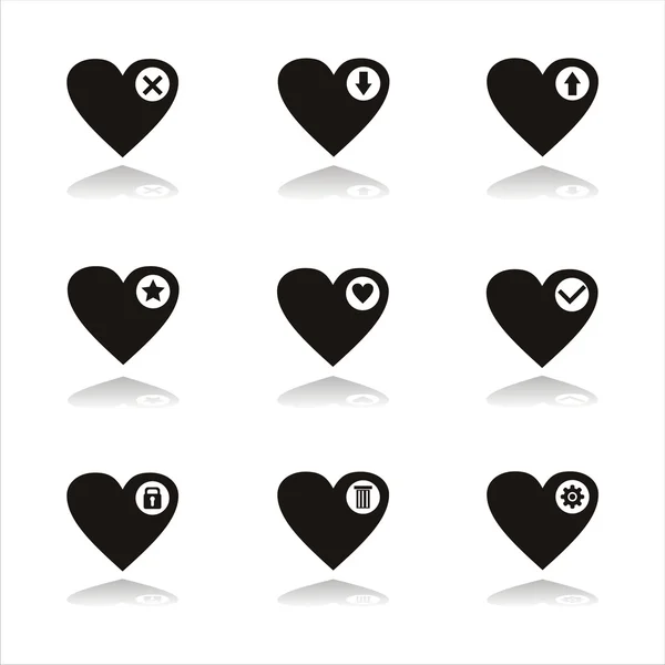 Zwarte harten pictogrammen — Stockvector