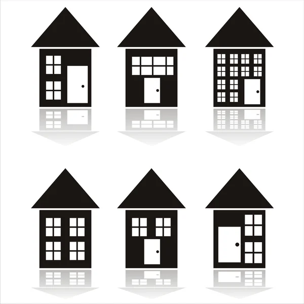 Set Black Buildings Icons — Stock Vector