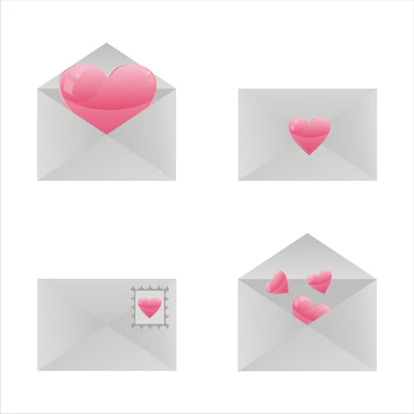 Conjunto Ícones Carta Amor — Vetor de Stock