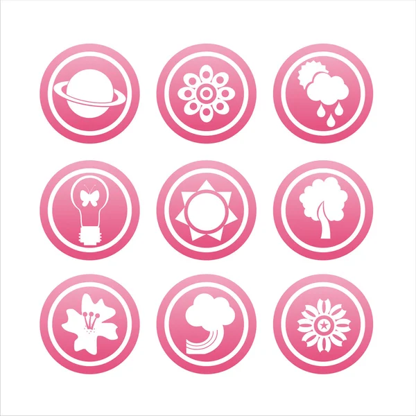 Iconos de naturaleza rosa — Vector de stock
