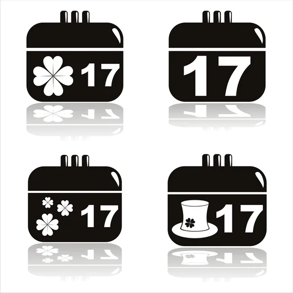 Iconos del calendario del día de San Patricio negro — Vector de stock