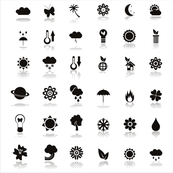 Zwarte natuur pictogrammen — Stockvector