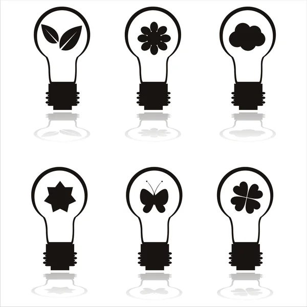 Iconos de lámpara eco negro — Archivo Imágenes Vectoriales