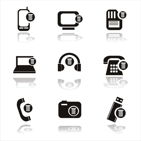Black technology with bins icons — Stock Vector