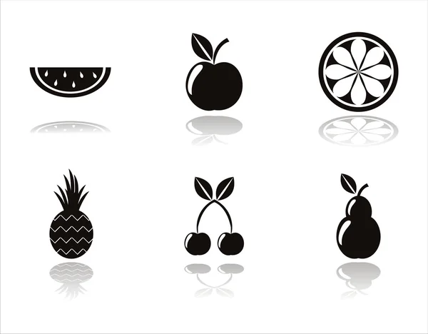 Black fruits icons — Stock Vector