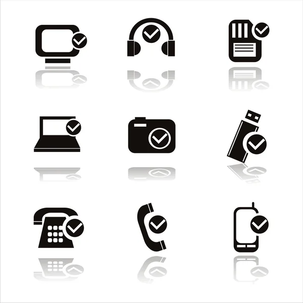 Black technology with checks icons — Stock Vector