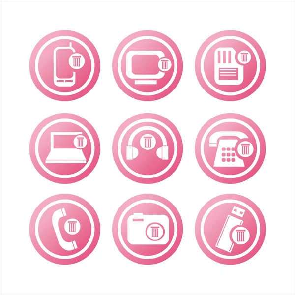 粉红色技术与垃圾桶标志 — 图库矢量图片