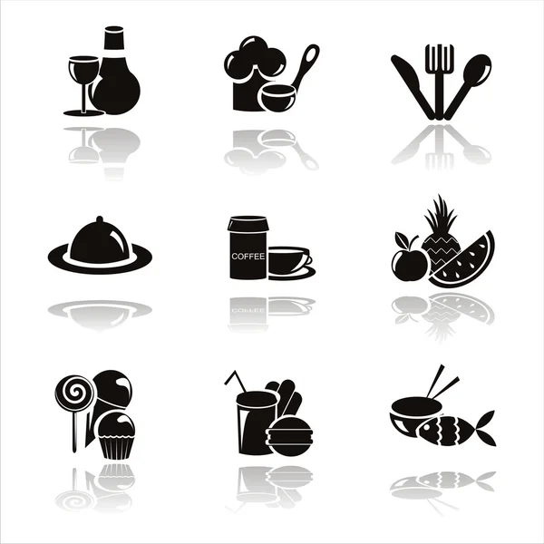 Icônes restaurant noir — Image vectorielle