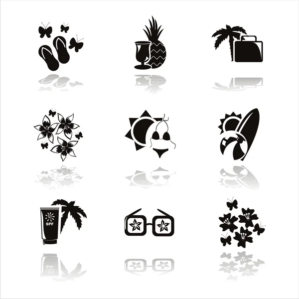 Black summer vacation icons — Stock Vector