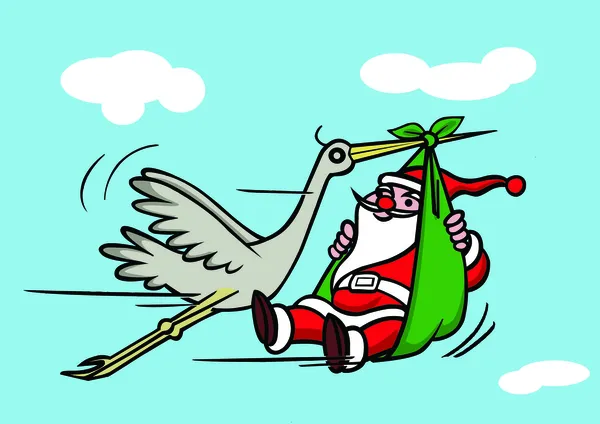 Santa volando con grúa — Foto de Stock