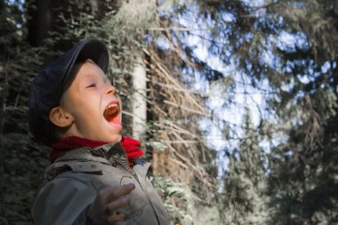 Boy screaming in the forest clipart