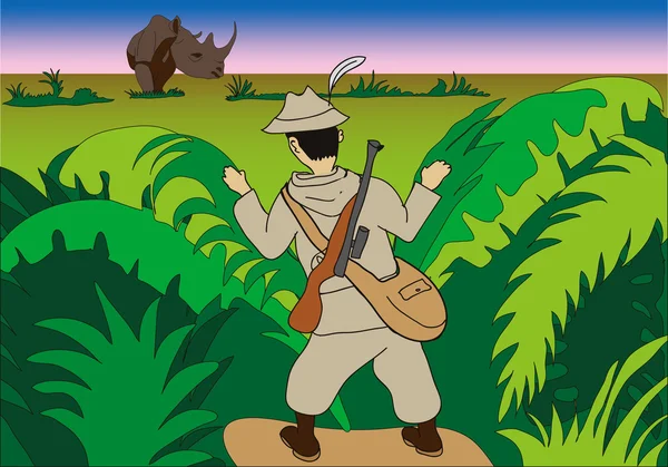 Jager in jungle — Stockvector