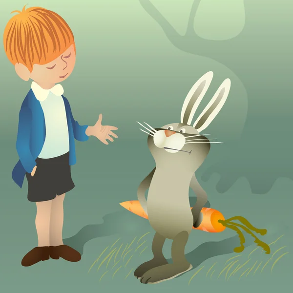 Çocuk ve tavşan — Stok Vektör