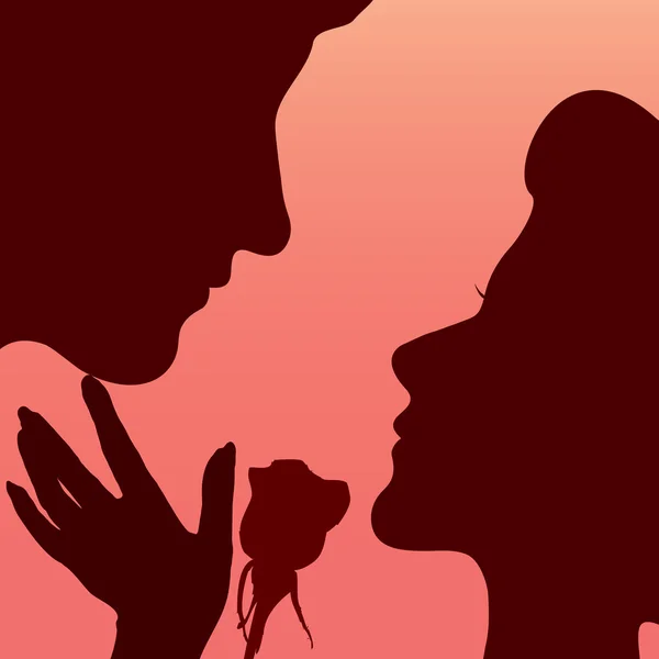 Silhouet Valentine Kaart Bloem Roze Achtergrond — Stockvector