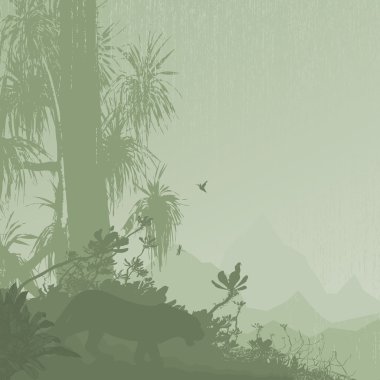 Jungle tree tropic rain mountain on the background clipart