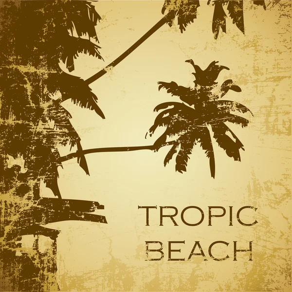 Grunge Palme Spiaggia Tropiche Sullo Sfondo Giallo — Vettoriale Stock