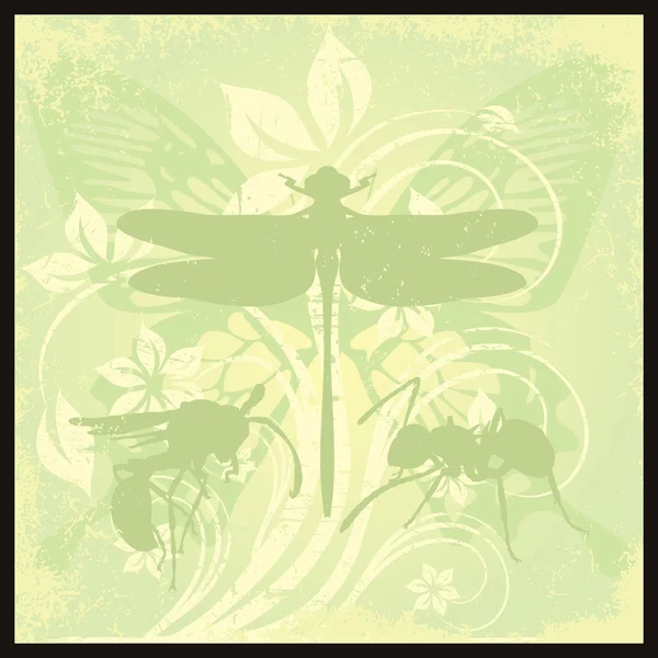 Dragonfly Insect Flower Background — Stock Vector