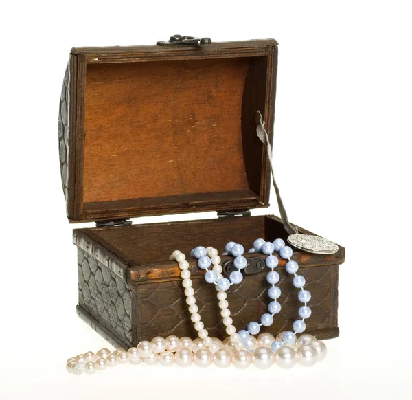 stock image Treasure Chest with Pearls, Gold Coin