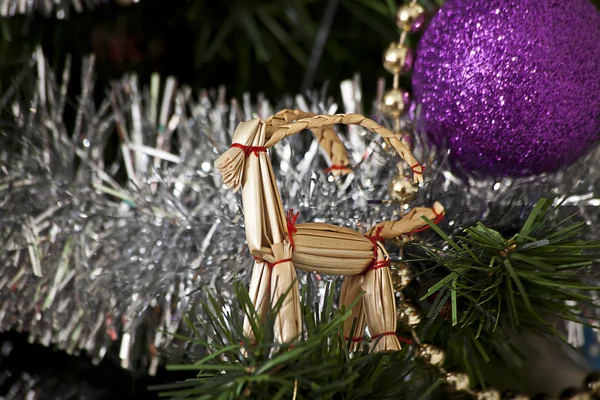 Geleneksel Noel Ağacı Saman Süslemeleri Polonya Ilçe Podlasie Dan — Stok fotoğraf