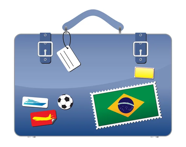 Utazás Brazília bőrönd zászló — Stock Vector