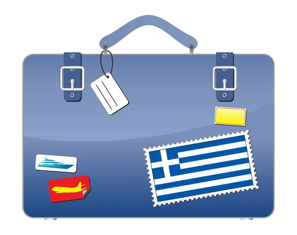 Maleta Viaje Bandera Grecia — Vector de stock