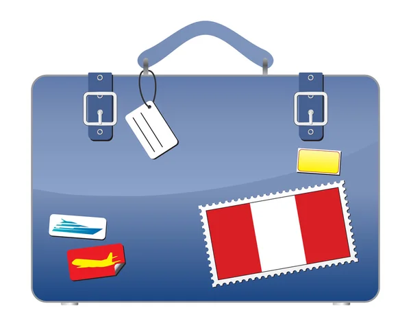 Utazás zászlót Peru bőrönd — Stock Vector