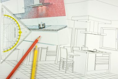 Plan scribble of a modern fitted kitchen clipart