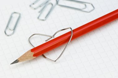 Paper clips, formed as hearts, office love clipart