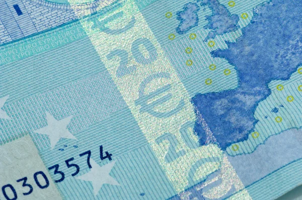 Elementos de seguridad de un billete de 20 euros — Foto de Stock